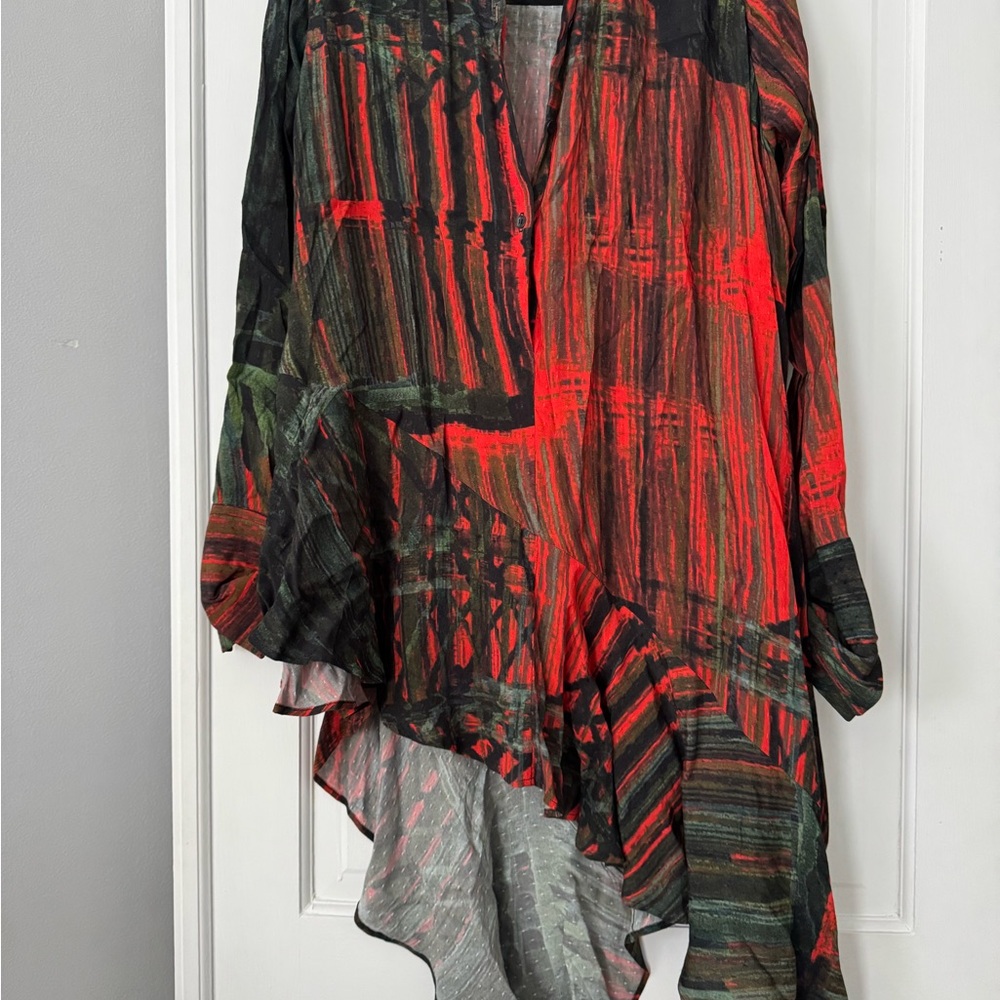 Abstract Red and Black Asymmetrical Top